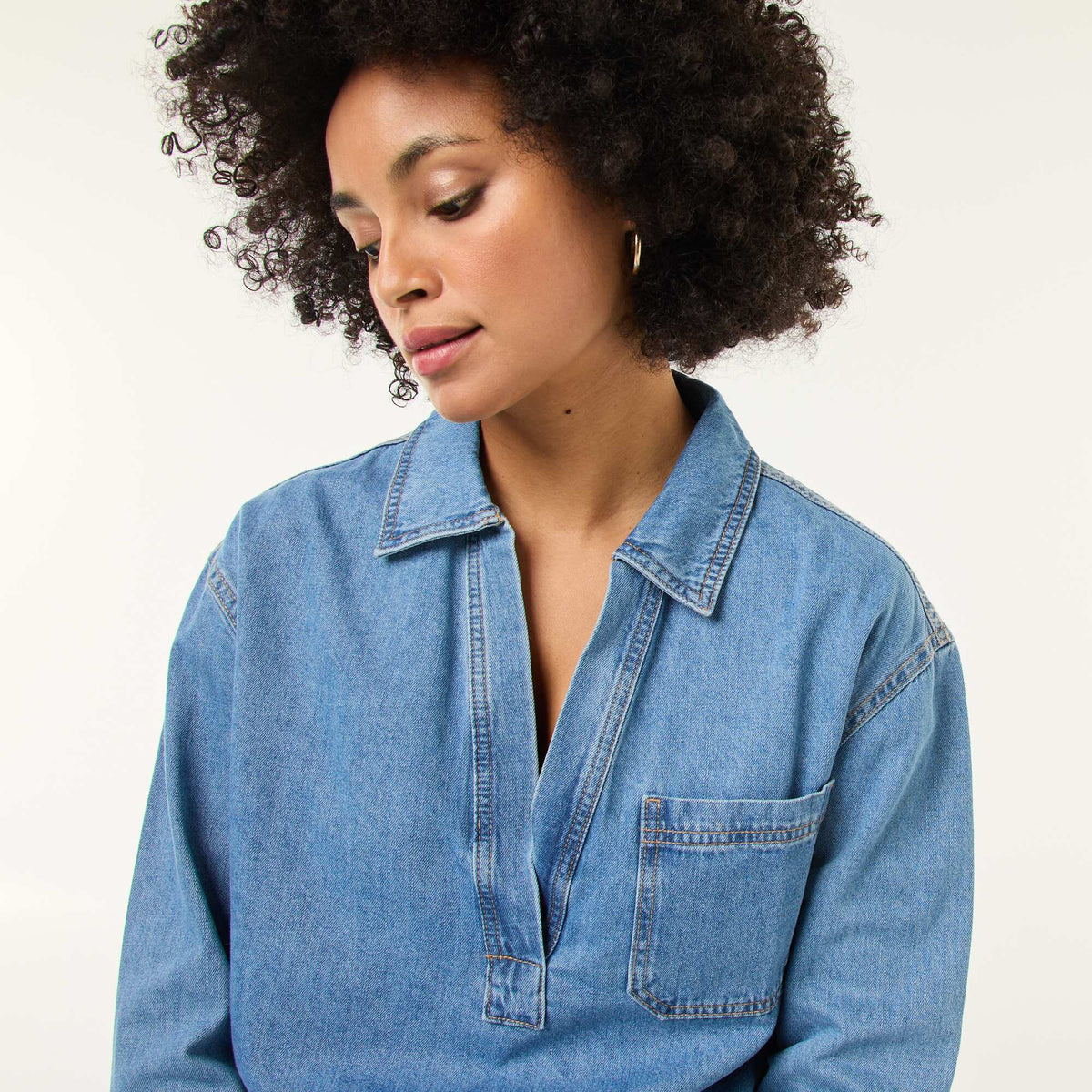 Camisa jean de manga larga AZUL