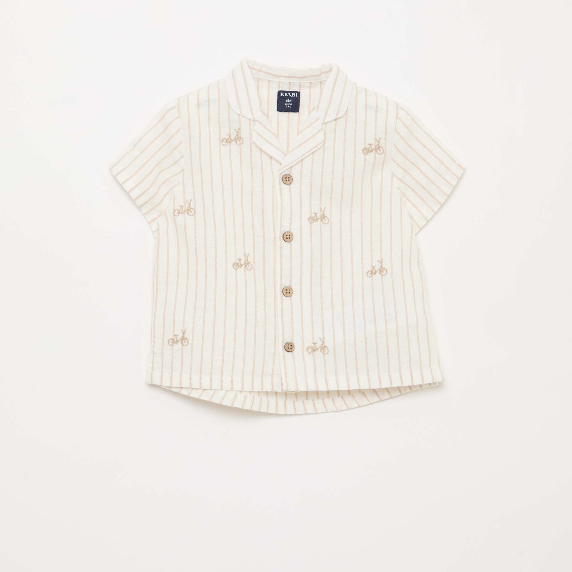 Camisa de rayas estampada de manga corta BLANCO