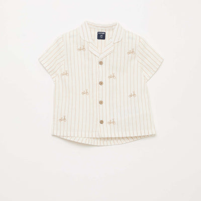 Camisa de rayas estampada de manga corta BLANCO