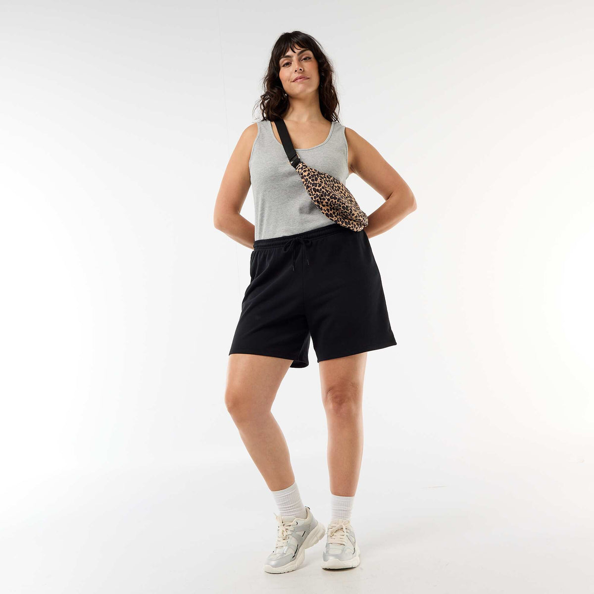 Short de felpa ligero liso NEGRO