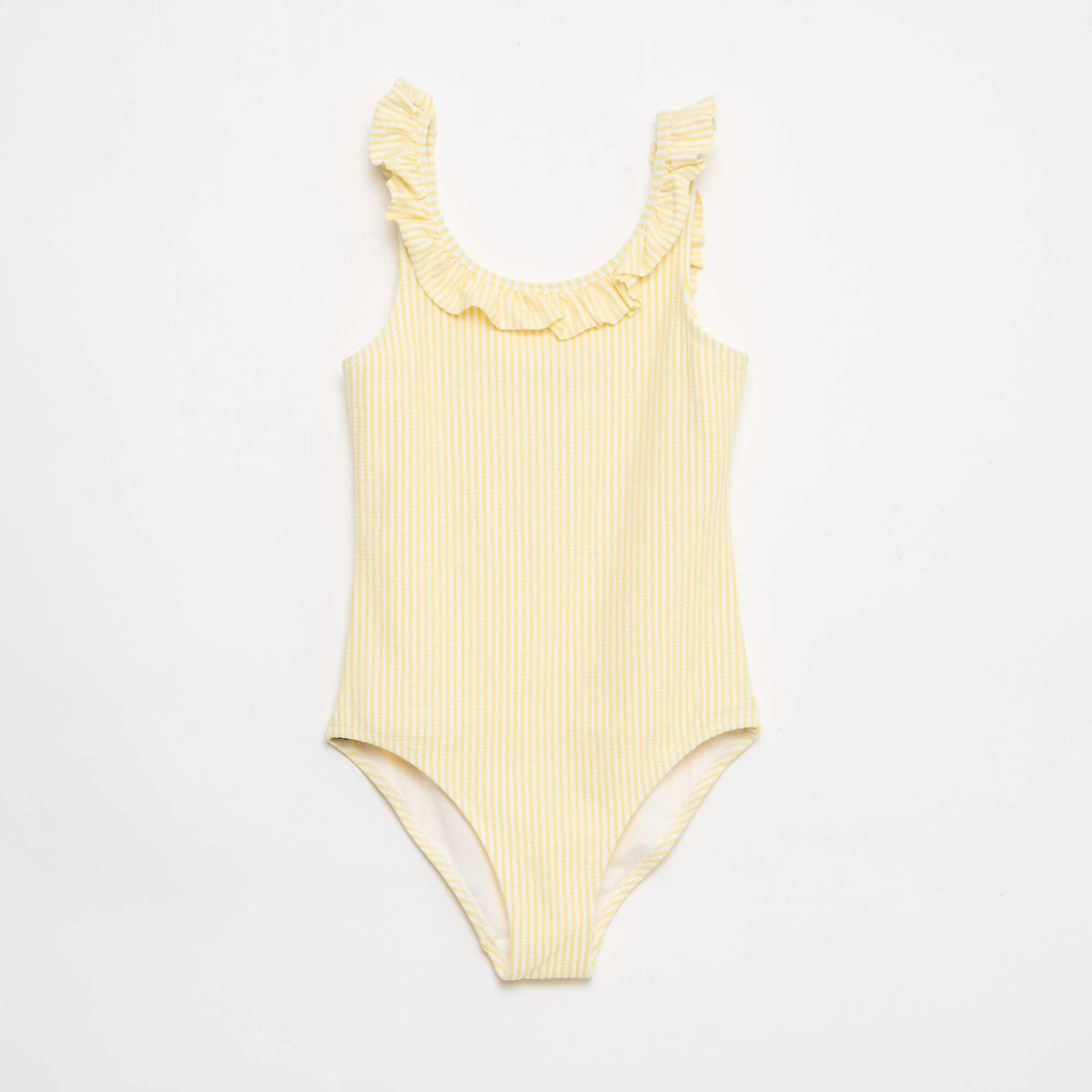 Bañador de rayas con volante elástico AMARILLO