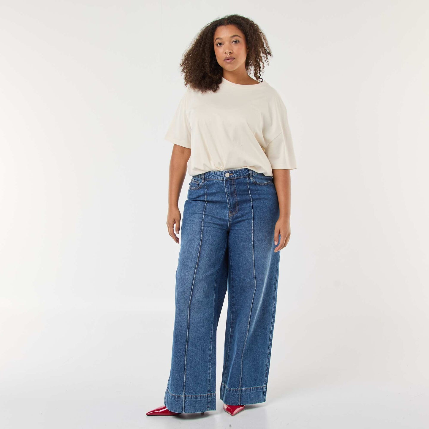 Jean wide leg de talle alto con pinzas delanteras AZUL