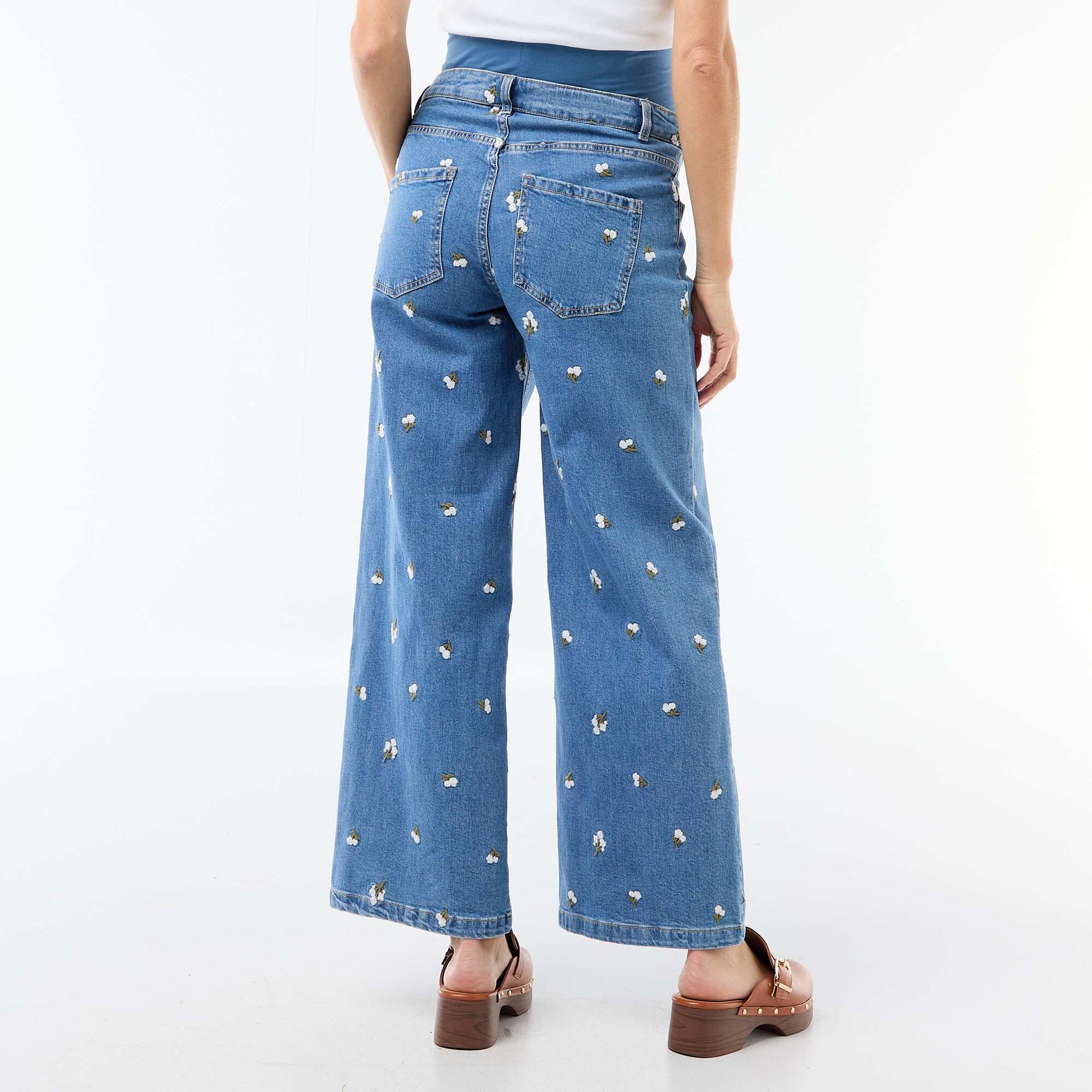 Pantalón de embarazo con cinturón elástico y motivo bordado AZUL