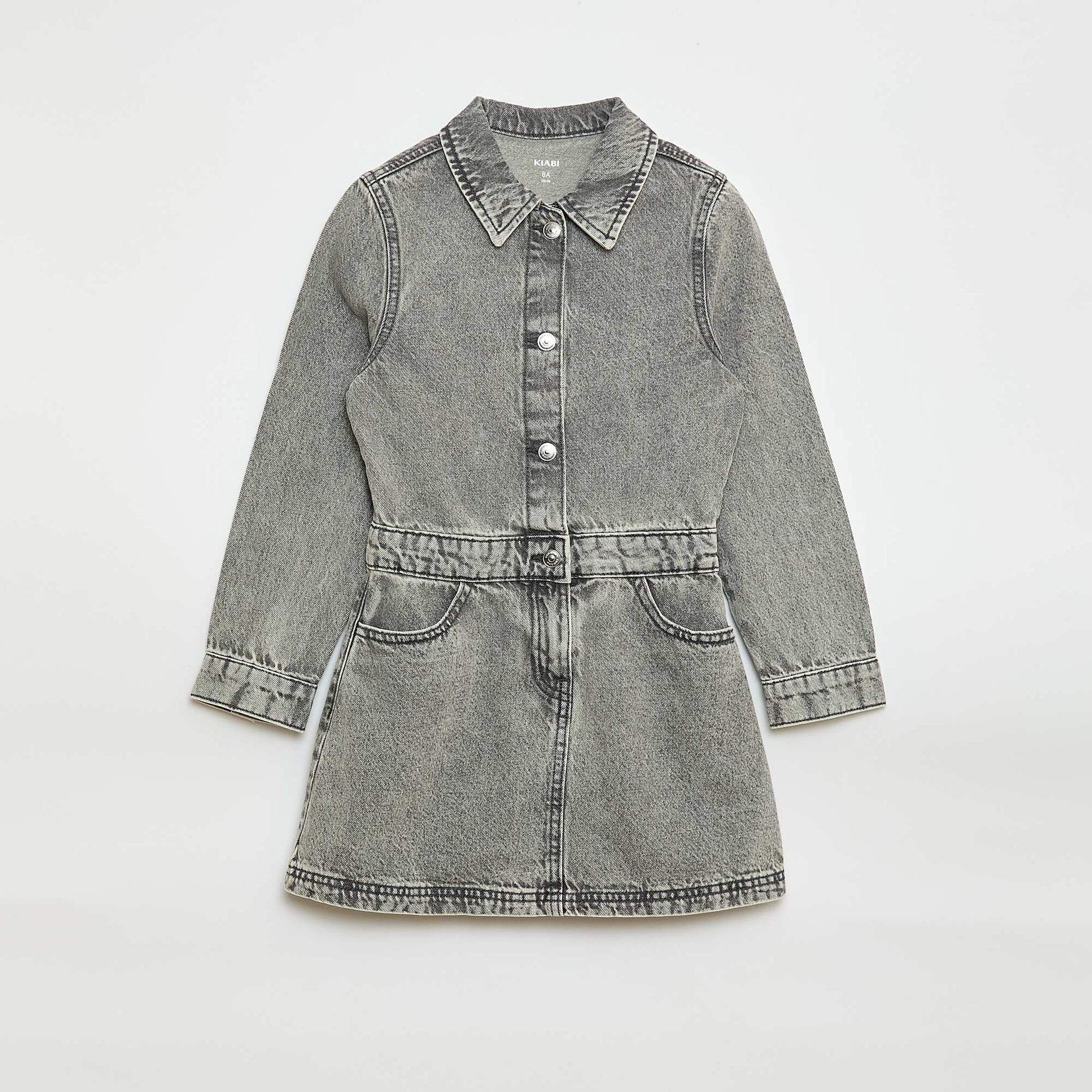 Vestido jean con cuello camisero GRIS