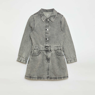 Vestido jean con cuello camisero GRIS