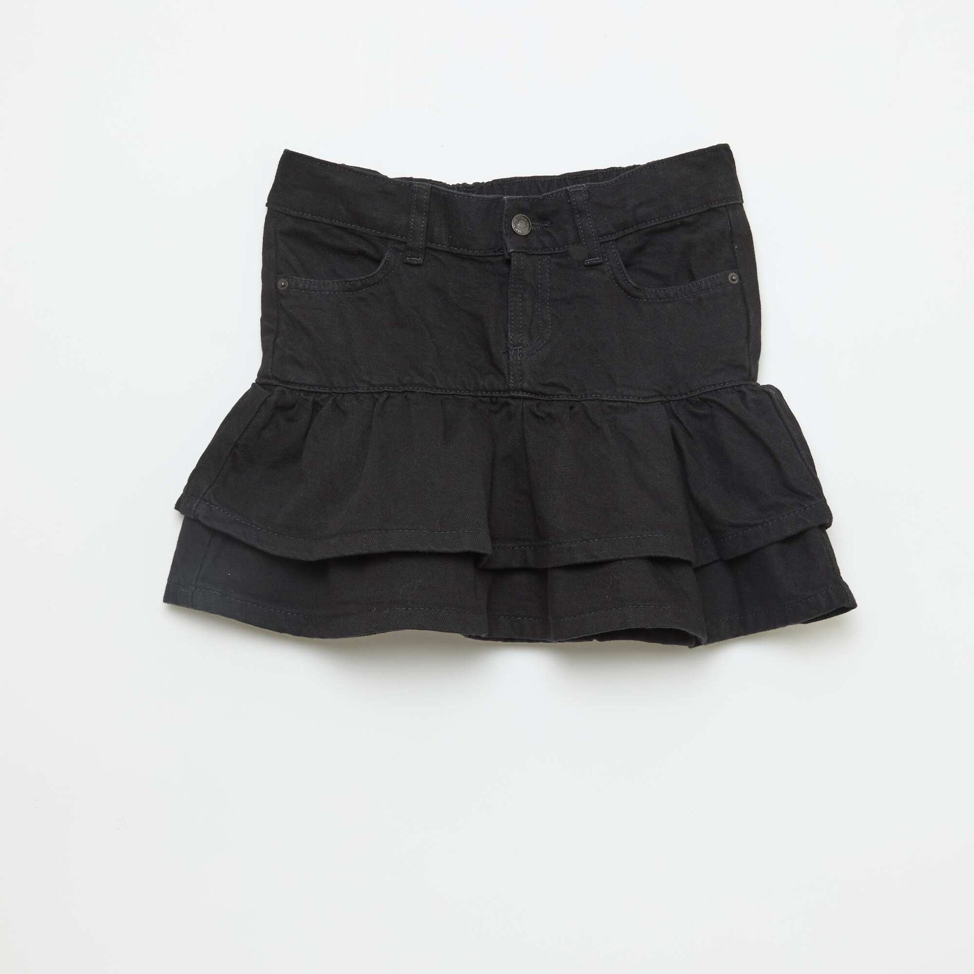 Falda pantalón vaquera con volantes NEGRO