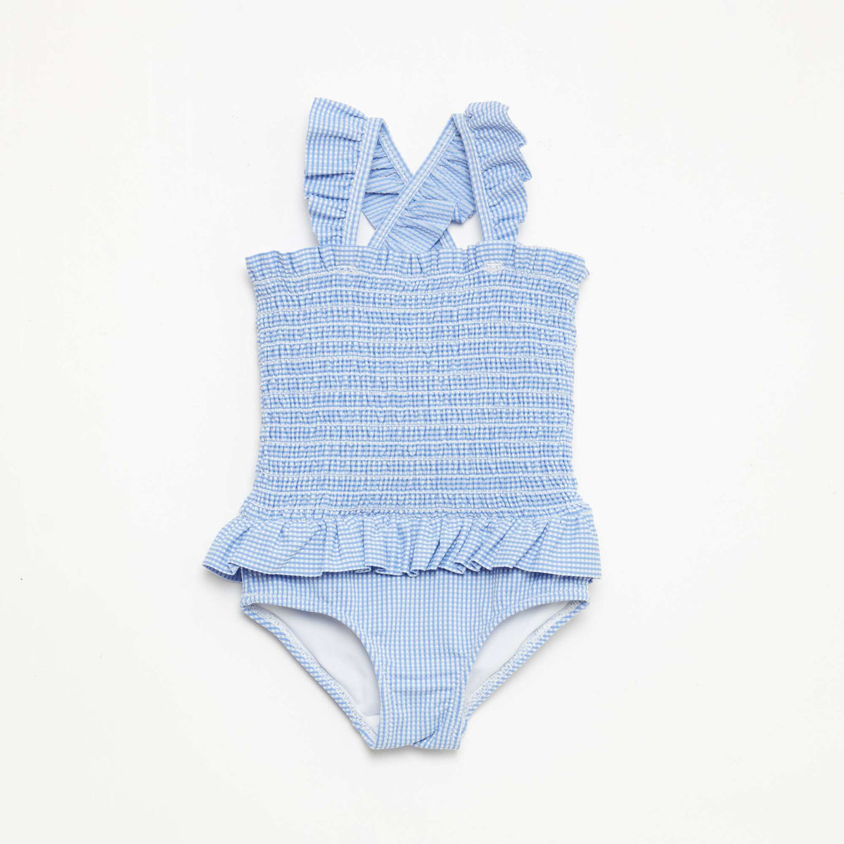 Bañador de una pieza smock con volantes AZUL
