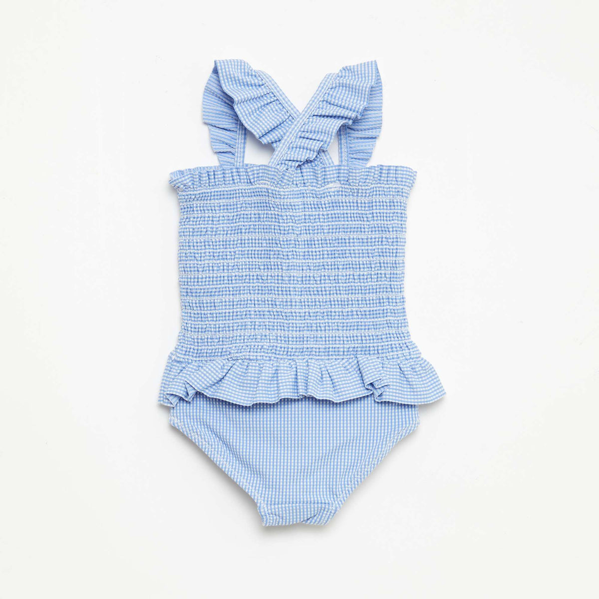 Bañador de una pieza smock con volantes AZUL