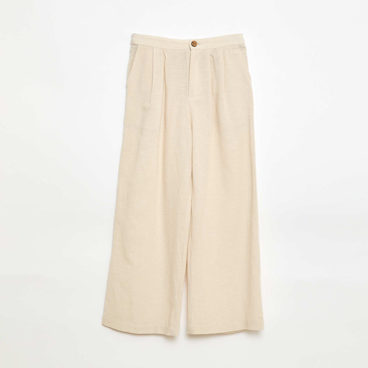 Pantalón ancho de lino mezclado BLANCO