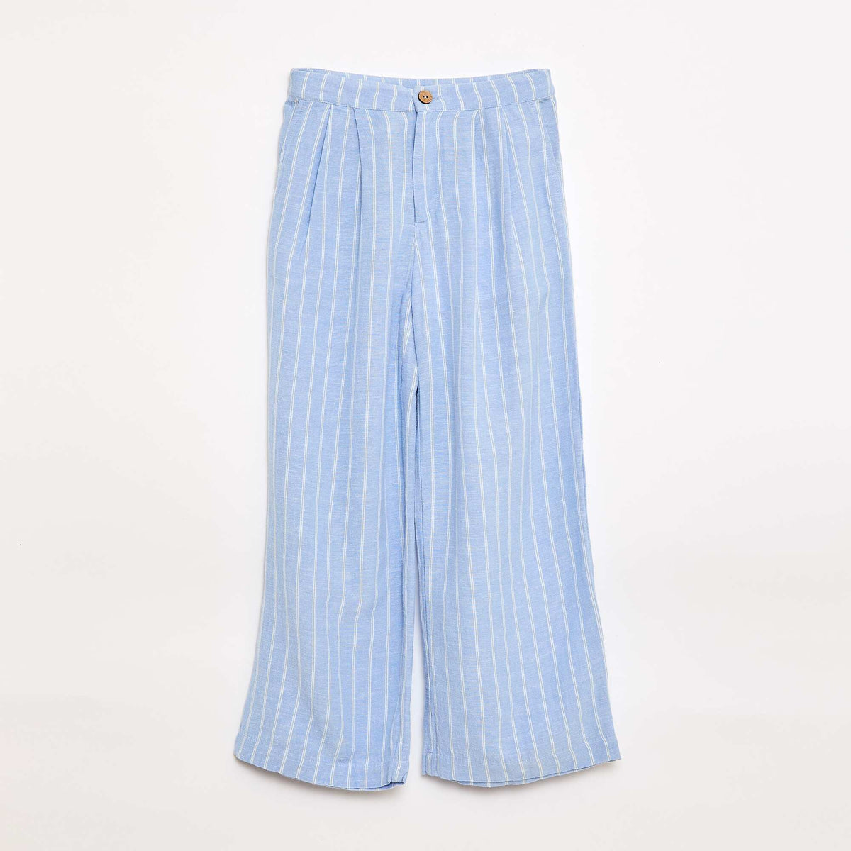 Pantalón ancho de lino mezclado AZUL