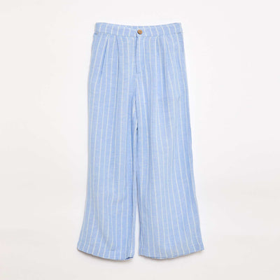 Pantalón ancho de lino mezclado AZUL