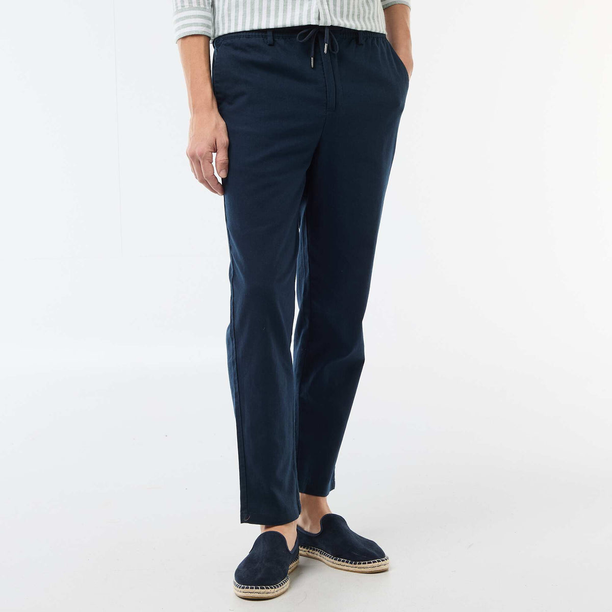 Pantalón chino regular de lino mezclado AZUL