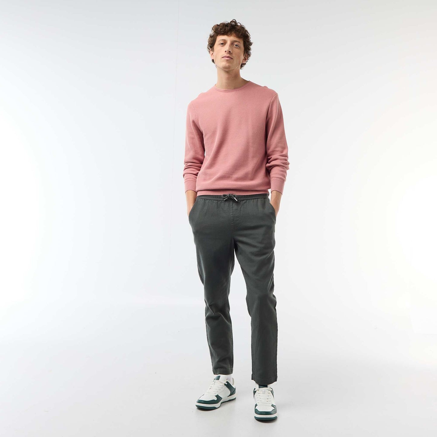 Pantalón recto con cintura elástica VERDE