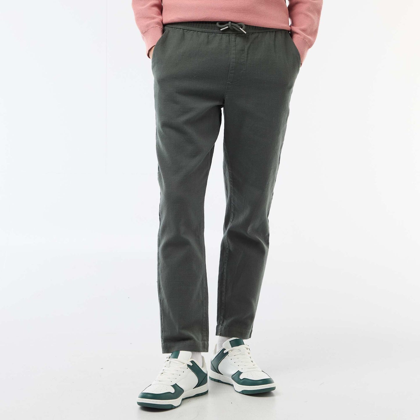 Pantalón recto con cintura elástica VERDE