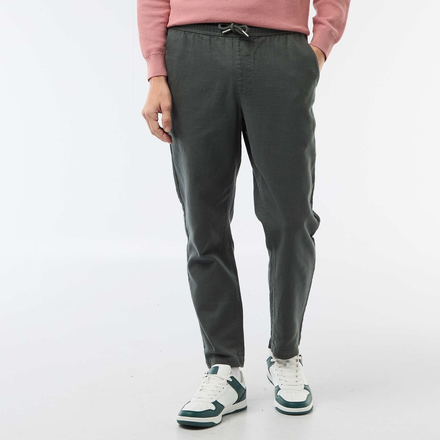 Pantalón recto con cintura elástica VERDE