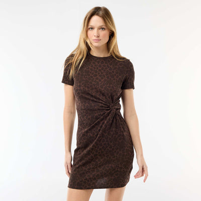 Vestido camiseta corto con nudo decorativo MARRON