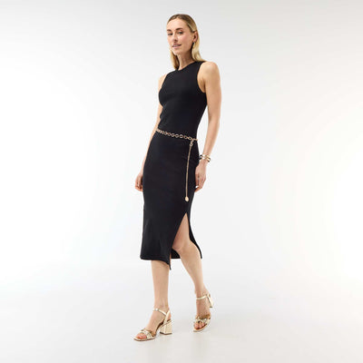 Vestido midi de canalé sin mangas NEGRO