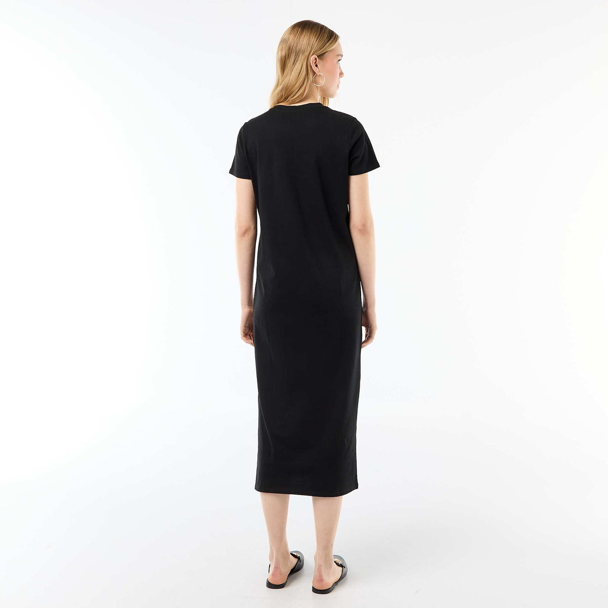 Vestido largo de punto manga corta NEGRO