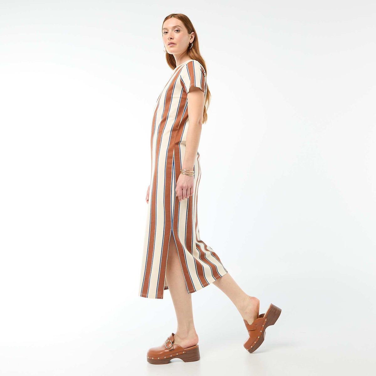 Vestido largo de punto manga corta BEIGE
