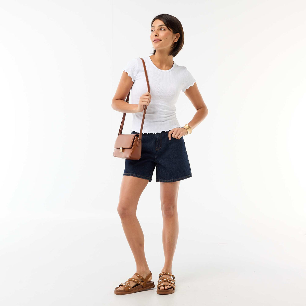 Pantalón corto jean de tiro alto AZUL