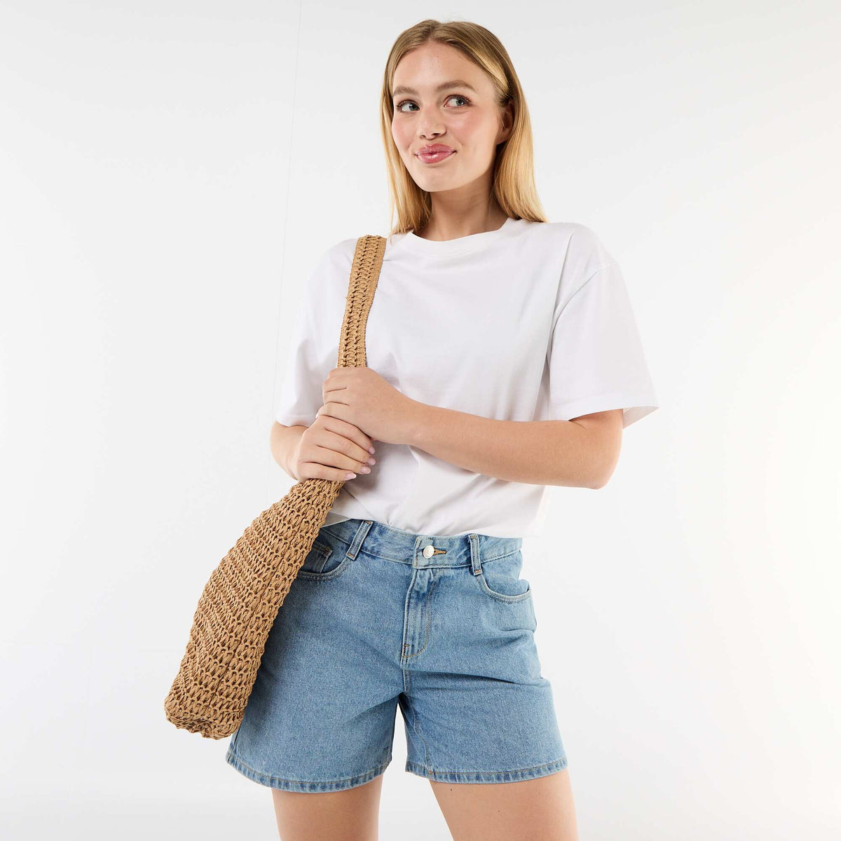 Pantalón corto jean de tiro alto AZUL