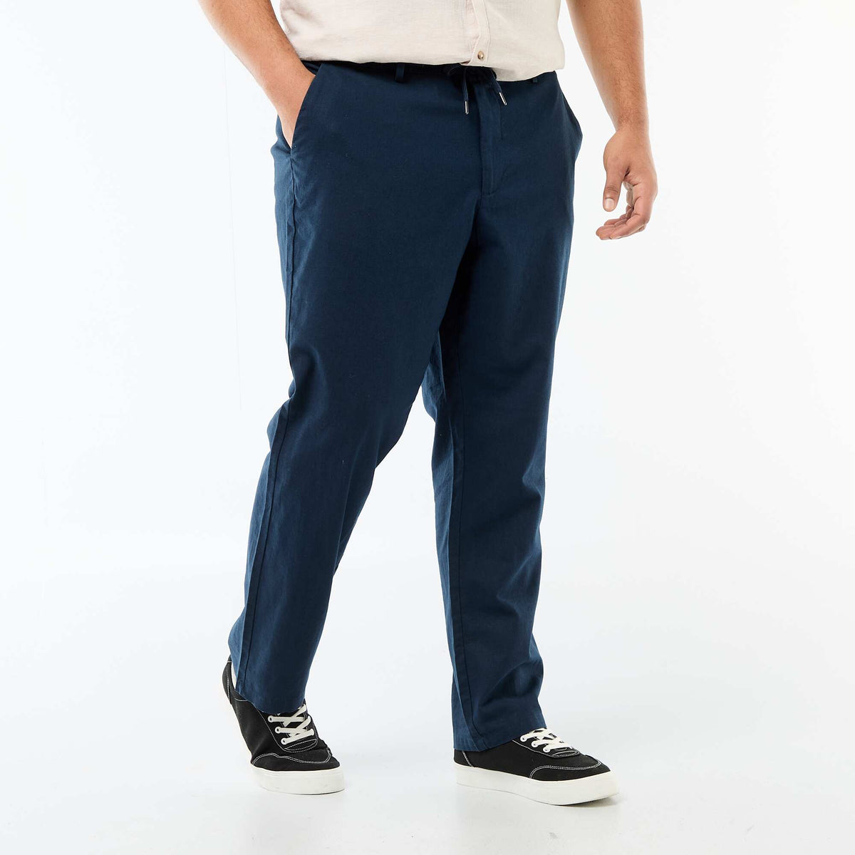 Pantalón recto de lino mixto AZUL