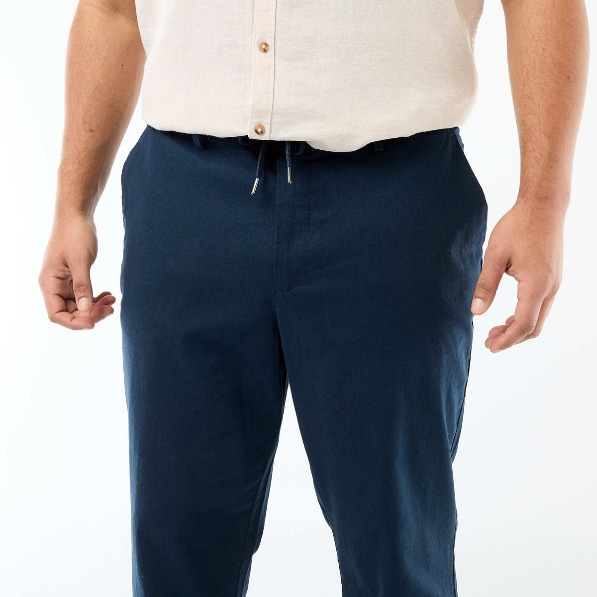 Pantalón recto de lino mixto AZUL