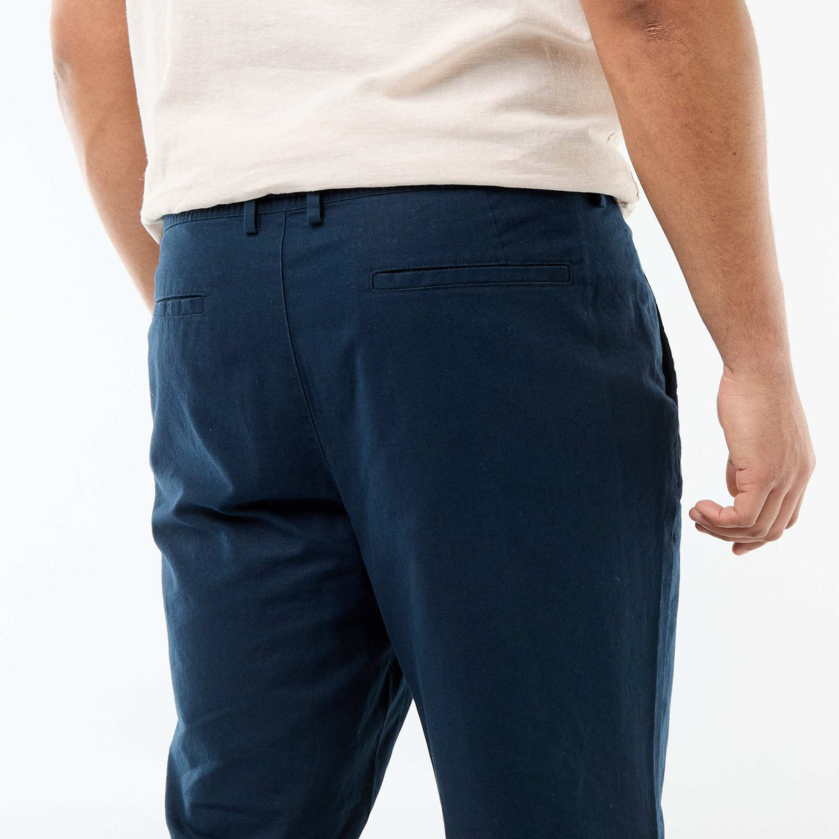 Pantalón recto de lino mixto AZUL