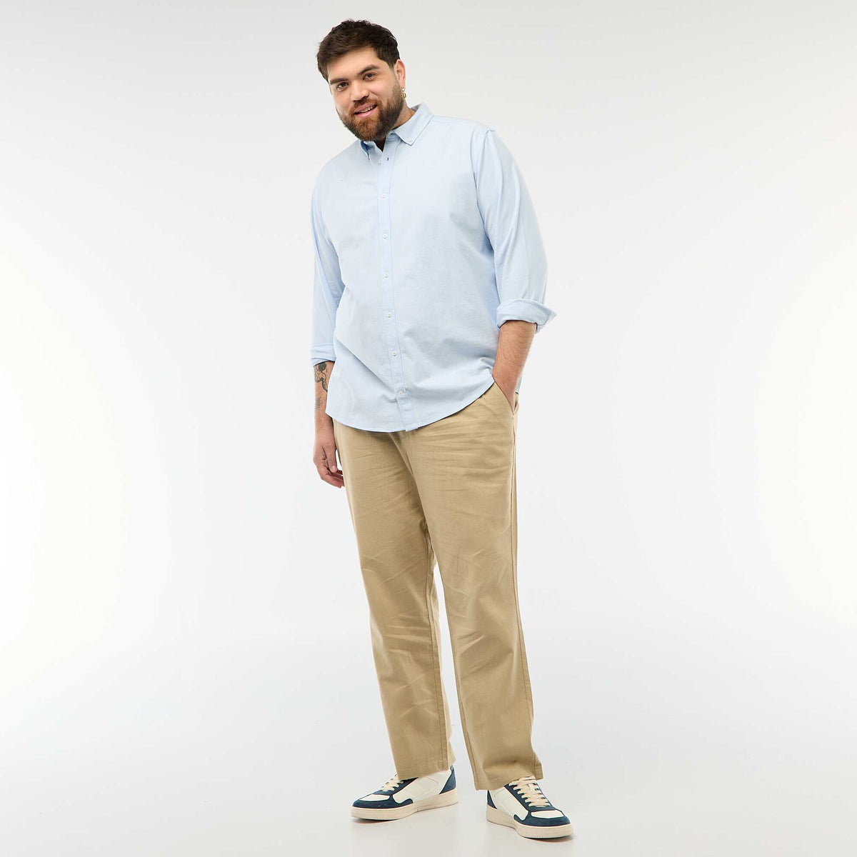 Pantalón recto de lino mixto BEIGE