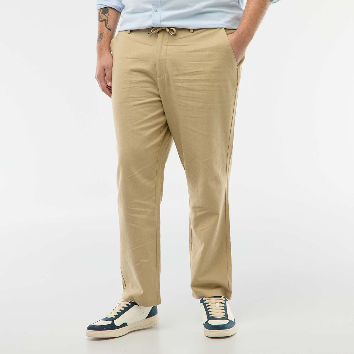 Pantalón recto de lino mixto BEIGE