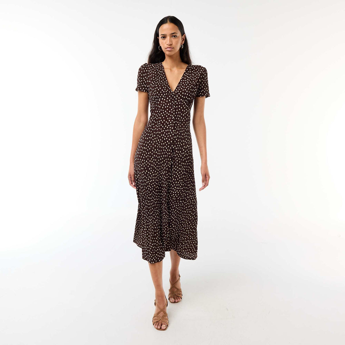 Vestido largo estampado all-over fino MARRON
