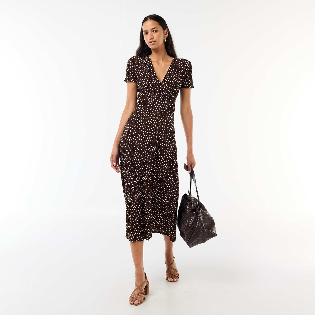 Vestido largo estampado all-over fino MARRON