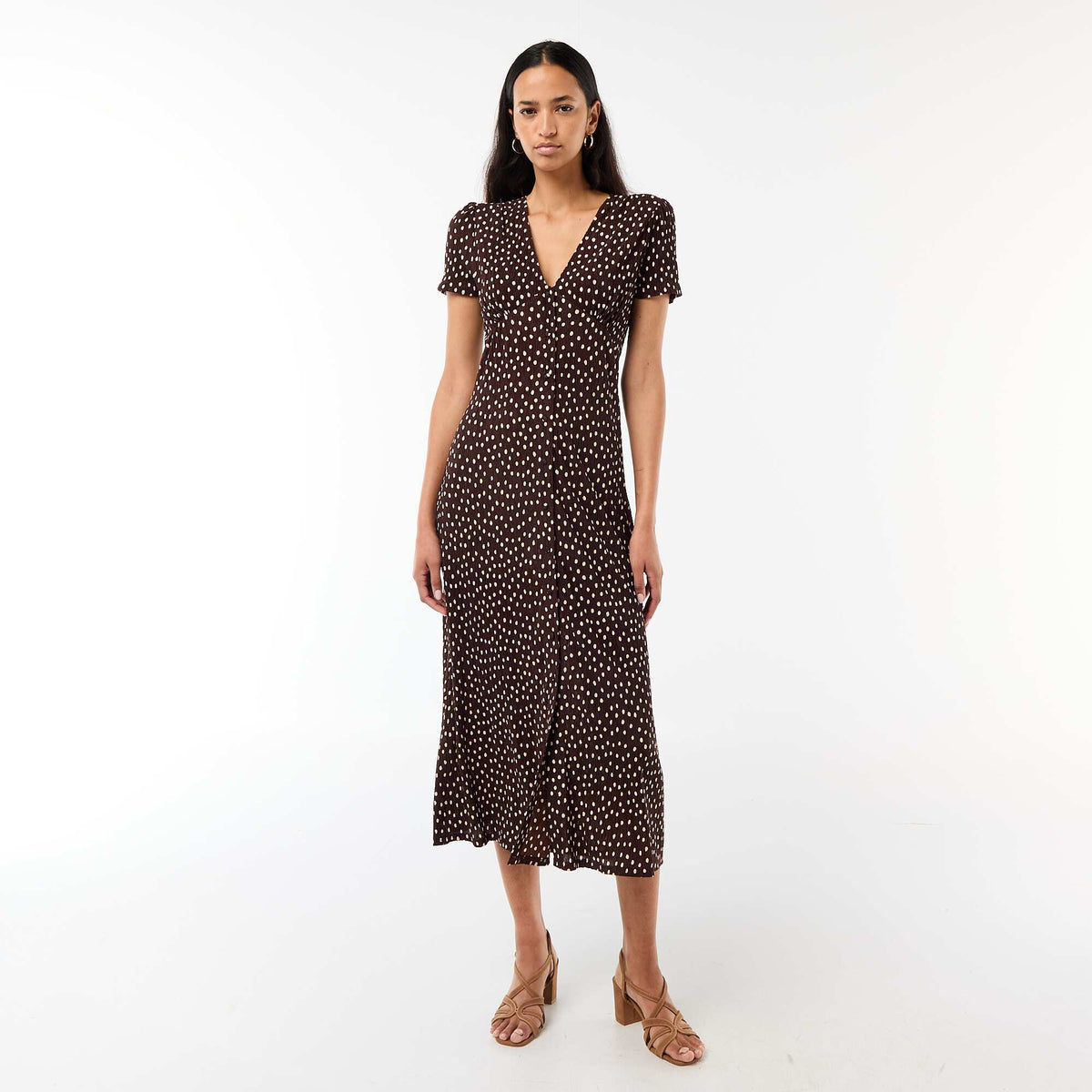 Vestido largo estampado all-over fino MARRON