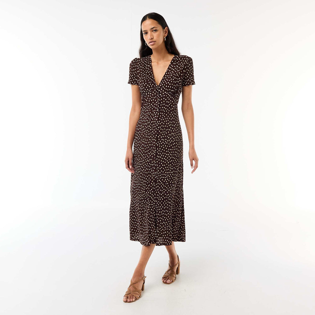 Vestido largo estampado all-over fino MARRON