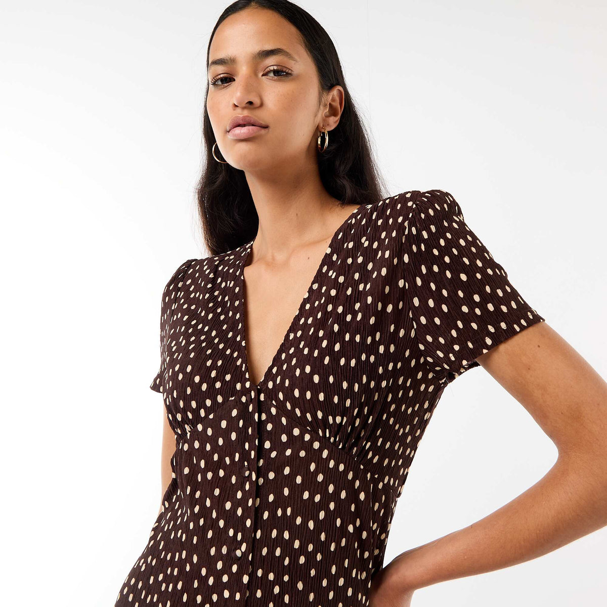 Vestido largo estampado all-over fino MARRON