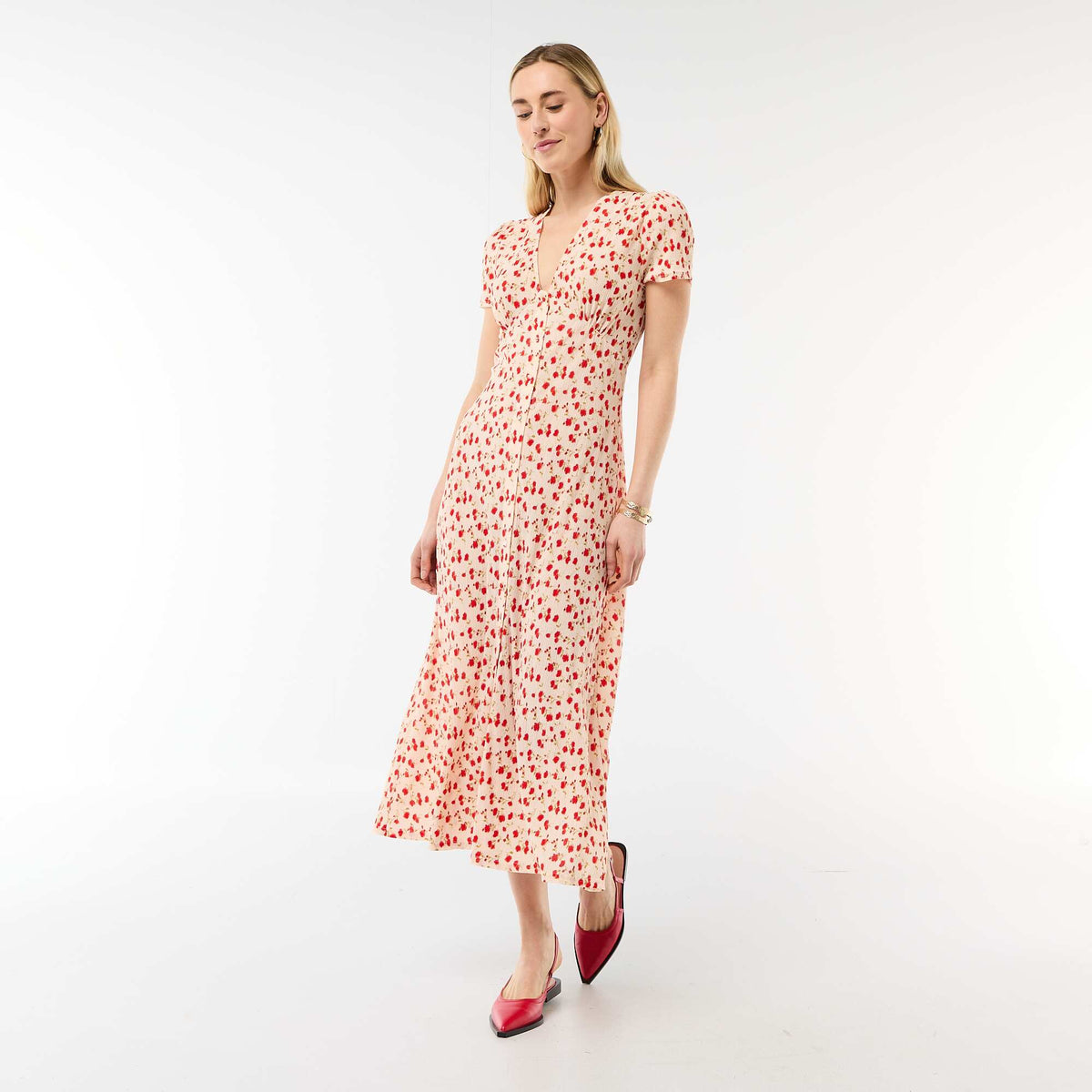 Vestido largo estampado all-over fino BLANCO