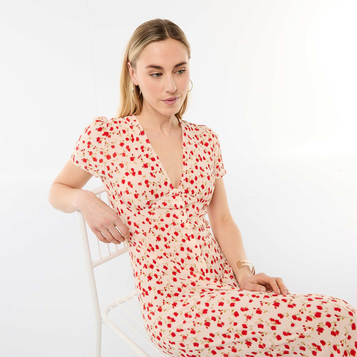 Vestido largo estampado all-over fino BLANCO