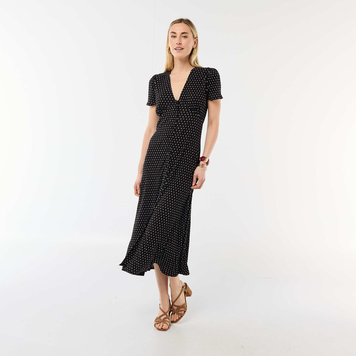 Vestido largo estampado all-over fino NEGRO