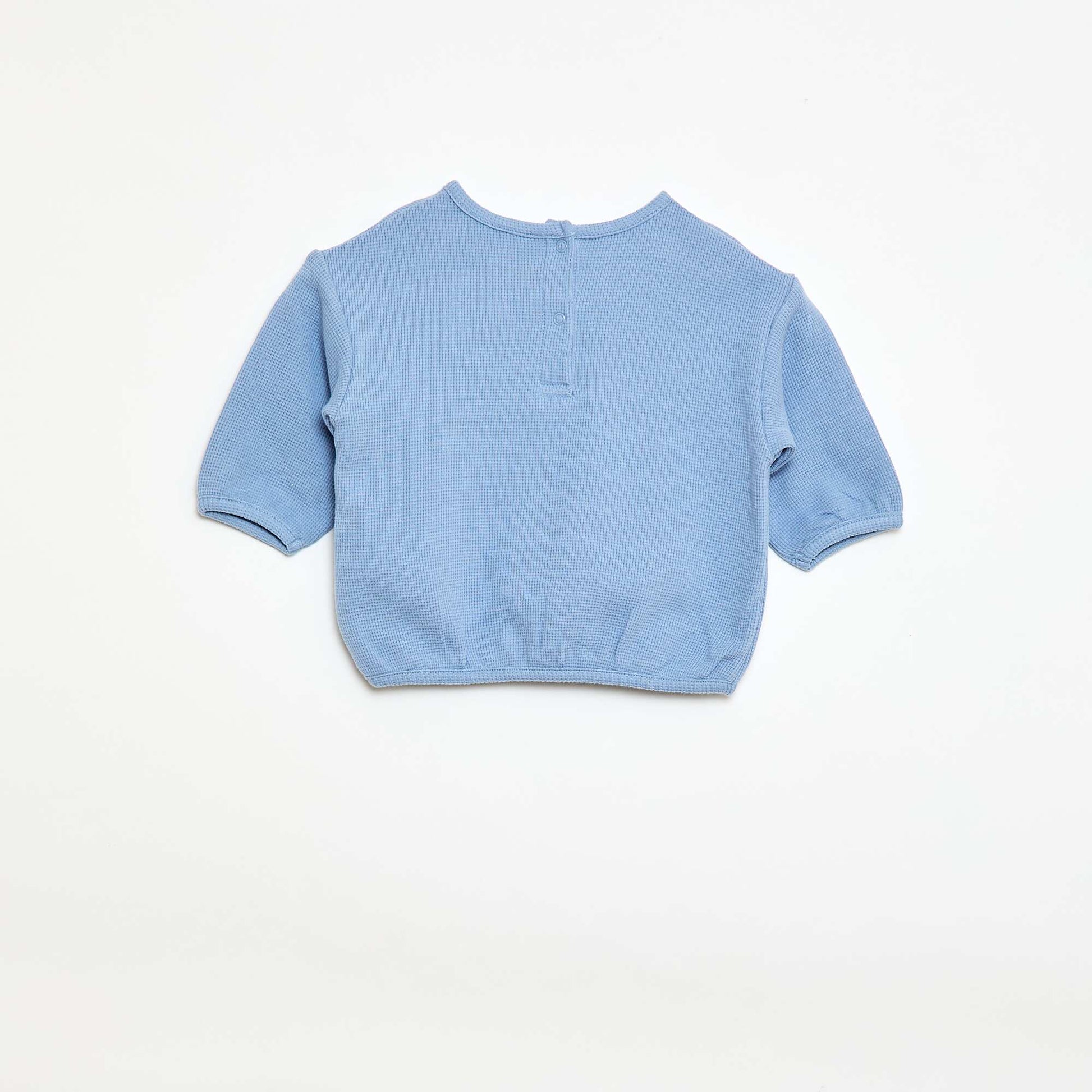 Camiseta de manga larga en punto gofrado AZUL