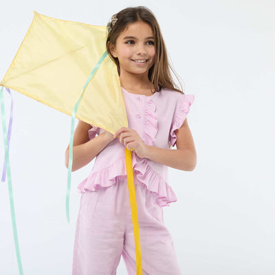 Top con volantes en mezcla de lino PURPURA