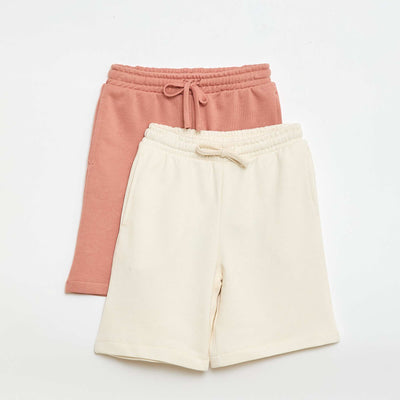 Pack de 2 pantalones cortos de algodón liso BEIGE