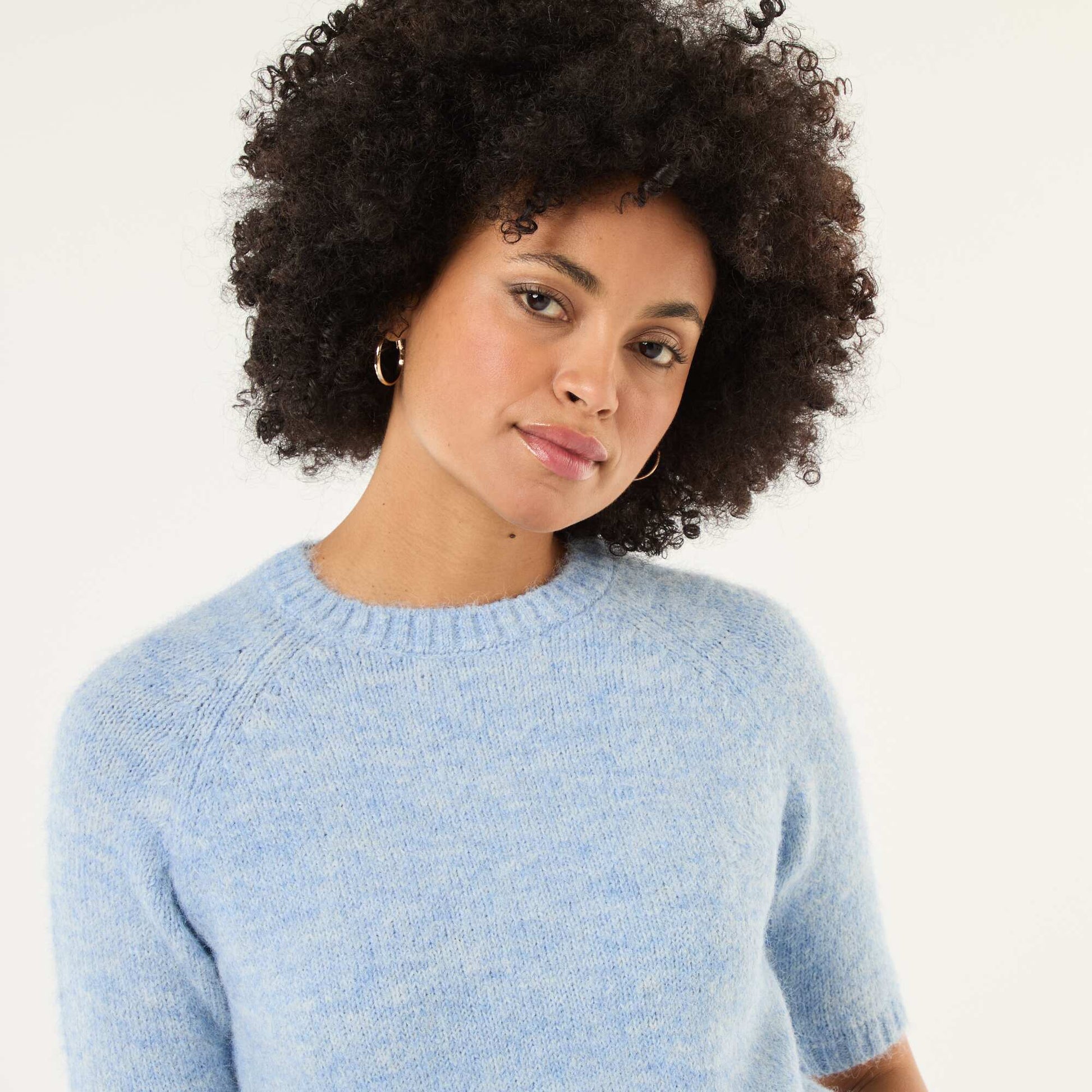 Sweater de punto grueso de manga corta AZUL
