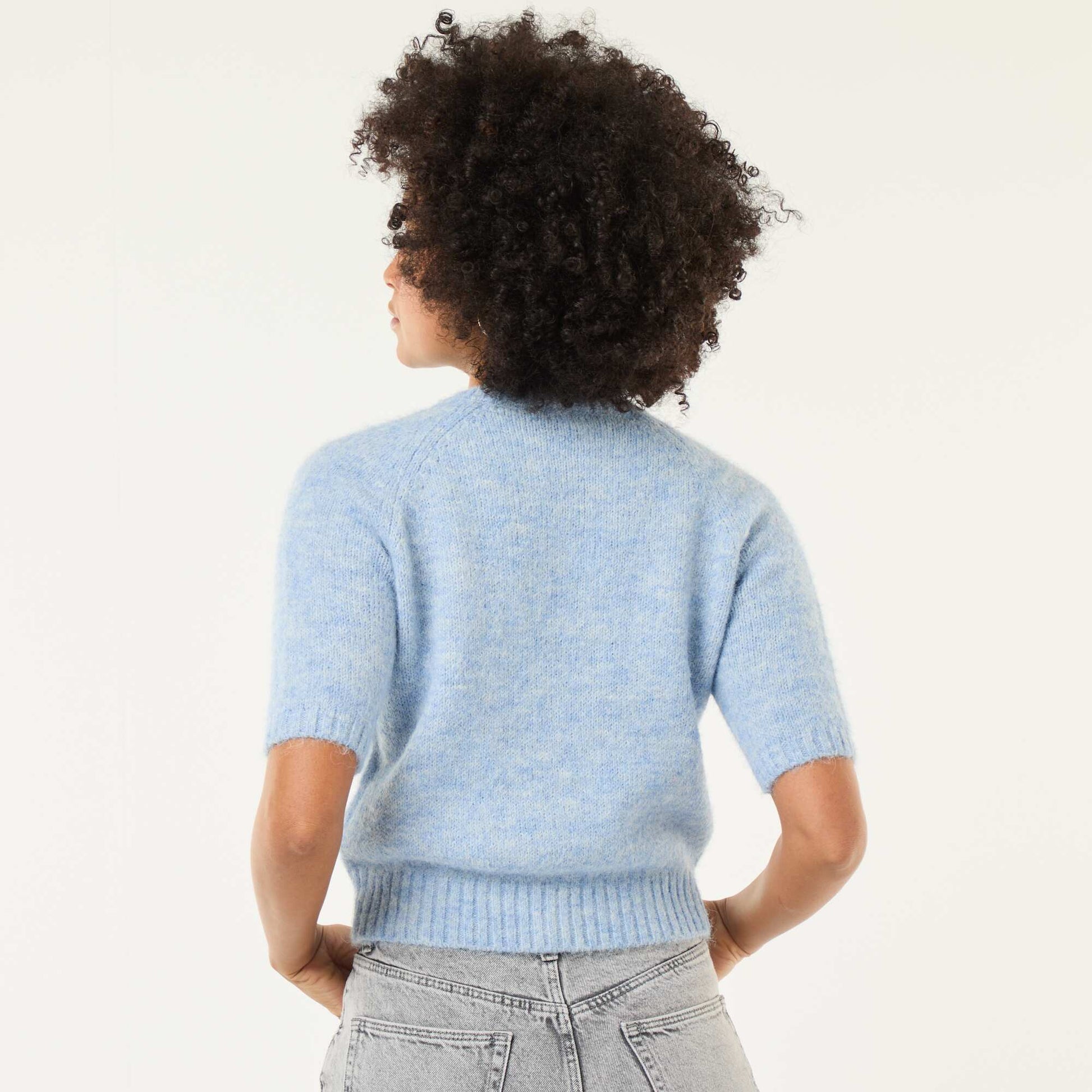 Sweater de punto grueso de manga corta AZUL