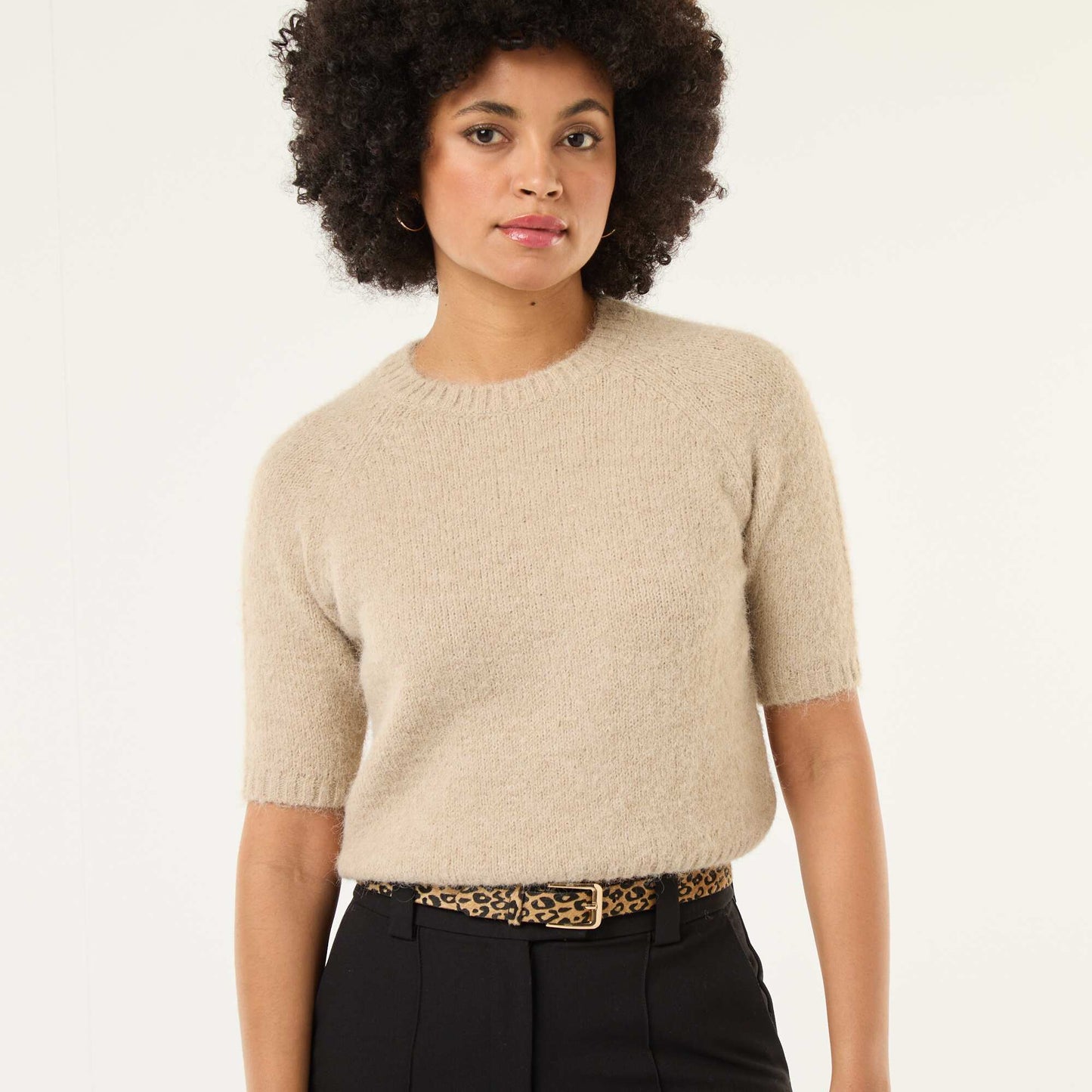 Sweater de punto grueso de manga corta BEIGE