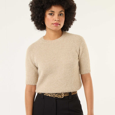 Sweater de punto grueso de manga corta BEIGE