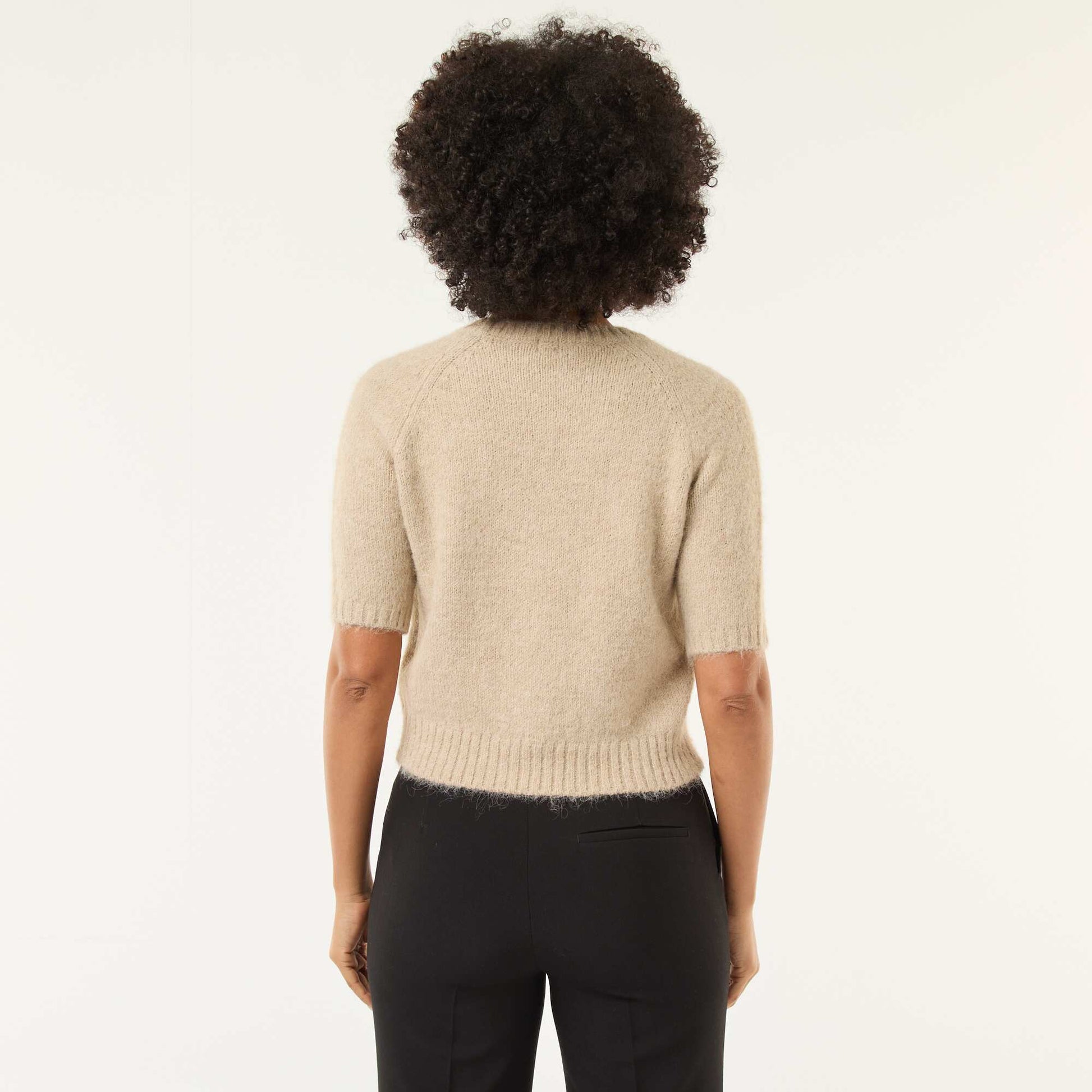 Sweater de punto grueso de manga corta BEIGE