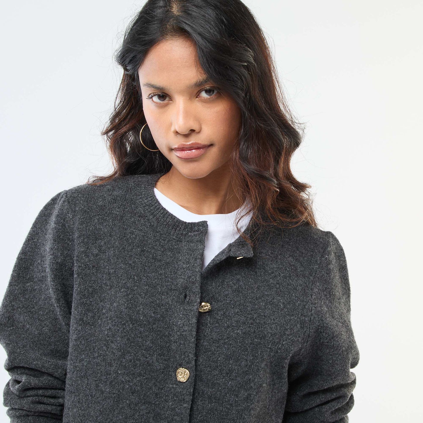 Cárdigan de punto con botones dorados GRIS