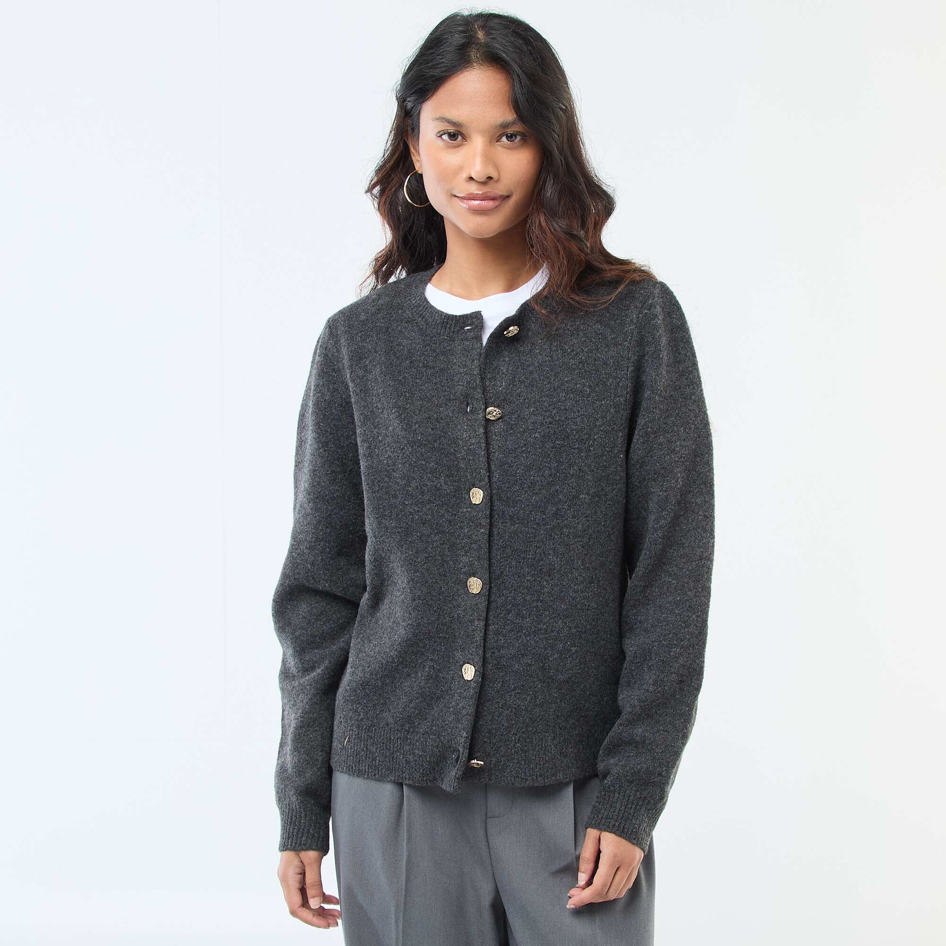 Cárdigan de punto con botones dorados GRIS