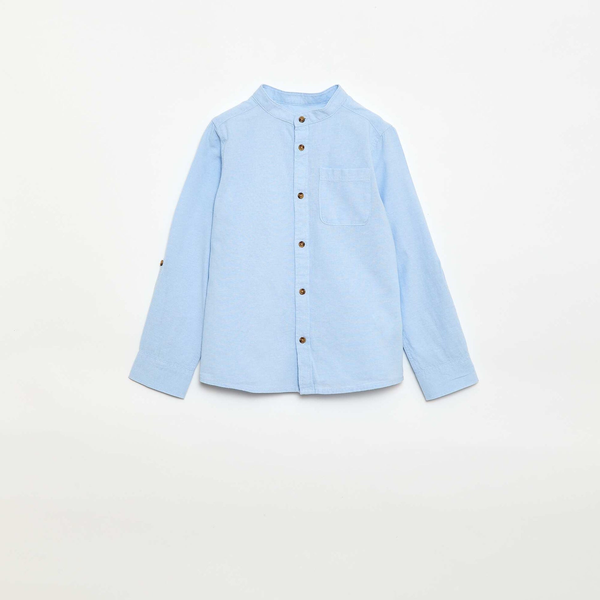 Camisa cuello mao en algodón liso AZUL
