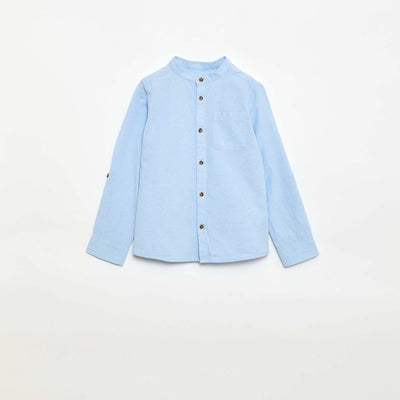 Camisa cuello mao en algodón liso AZUL
